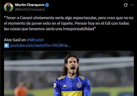 Nacional no buscará a Cavani. (Captura)
