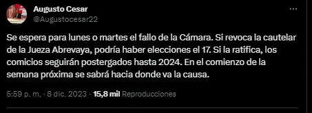 La semana próxima habrá novedades sobre las elecciones.