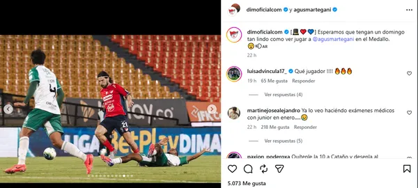 El DIM hizo una publicación elogiando a Martegani.