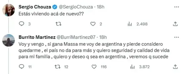 El mensaje del Burrito Martínez en su twitter. (Captura)