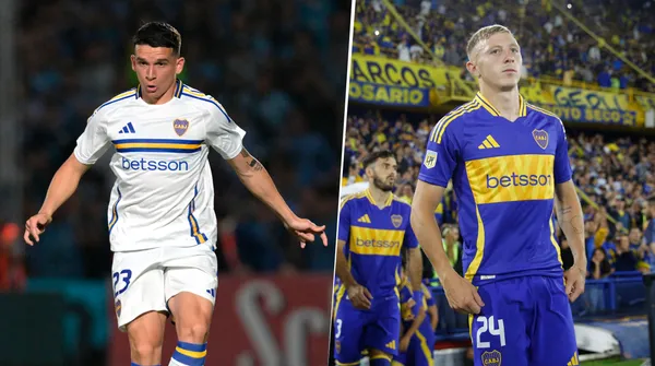 Lautaro Blanco y Juan Barinaga, afuera del partido con Argentinos. (Getty)