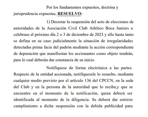 El fallo de la Justicia que suspendió las elecciones en Boca