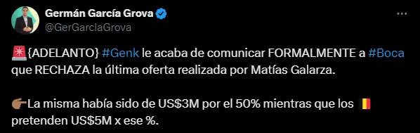 Rechazaron la oferta de Boca por Galarza. 