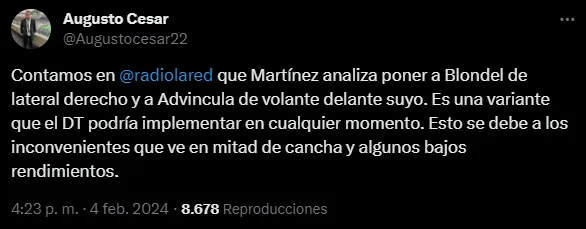 Diego Martínez analiza poner a Advíncula de volante. (Captura)
