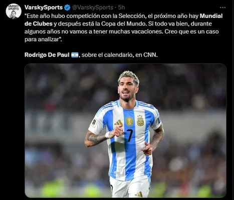 De Paul se quejó por el Mundial de Clubes. (Captura)