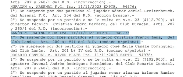 La sanción del Tribunal de Disciplina de la AFA a Cristian Lema (