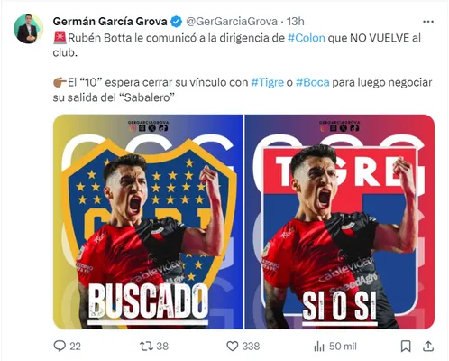 Botta, en Boca y Tigre