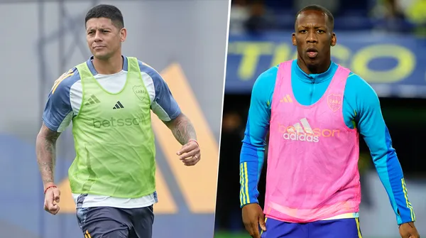 Marcos Rojo y Luis Advíncula, en Boca. (Imago)