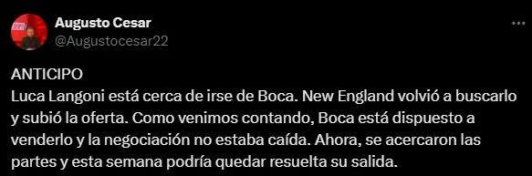 Langoni puede irse de Boca. 