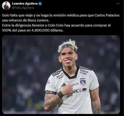 Carlos Palacios será el primer refuerzo de Boca. (Captura)