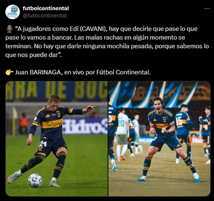 Barinago y un respaldo importante a Cavani. (Captura)