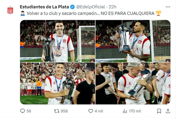 El posteo de Estudiantes después de ganar la Copa Argentina.