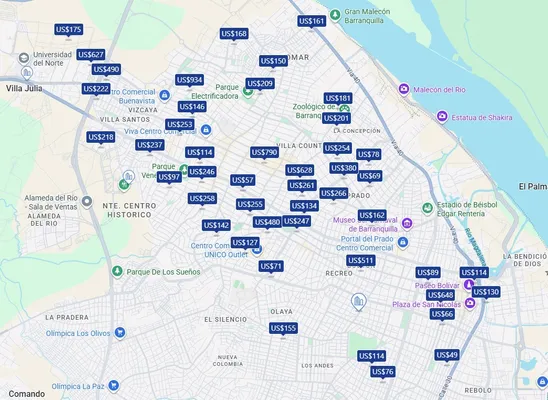 Los precios de los hoteles que se encuentran en Barranquilla. 