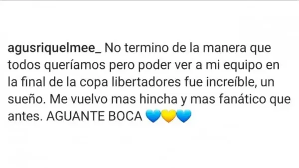 El mensaje de Agustín Riquelme en sus redes sociales. (Captura)