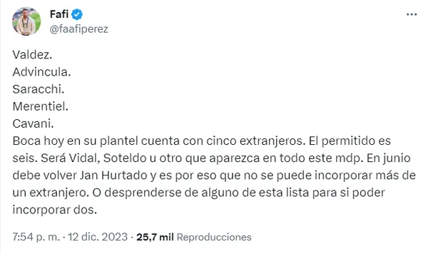 La información sobre el cupo de extranjeros.
