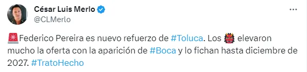 Federico Pereira es nuevo refuerzo de Toluca. (Captura)