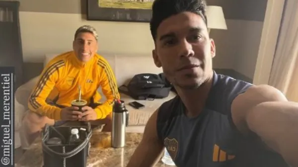 Pol Fernández junto a Miguel Merentiel y su nuevo look. (Instagram)