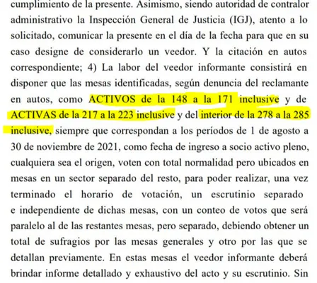 El detalle de las mesas que serán escrutadas aparte.