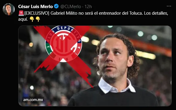 Milito no será DT de Toluca.
