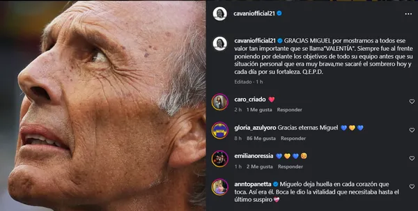 El mensaje de Cavani sobre el fallecimiento de Russo. (Instagram)