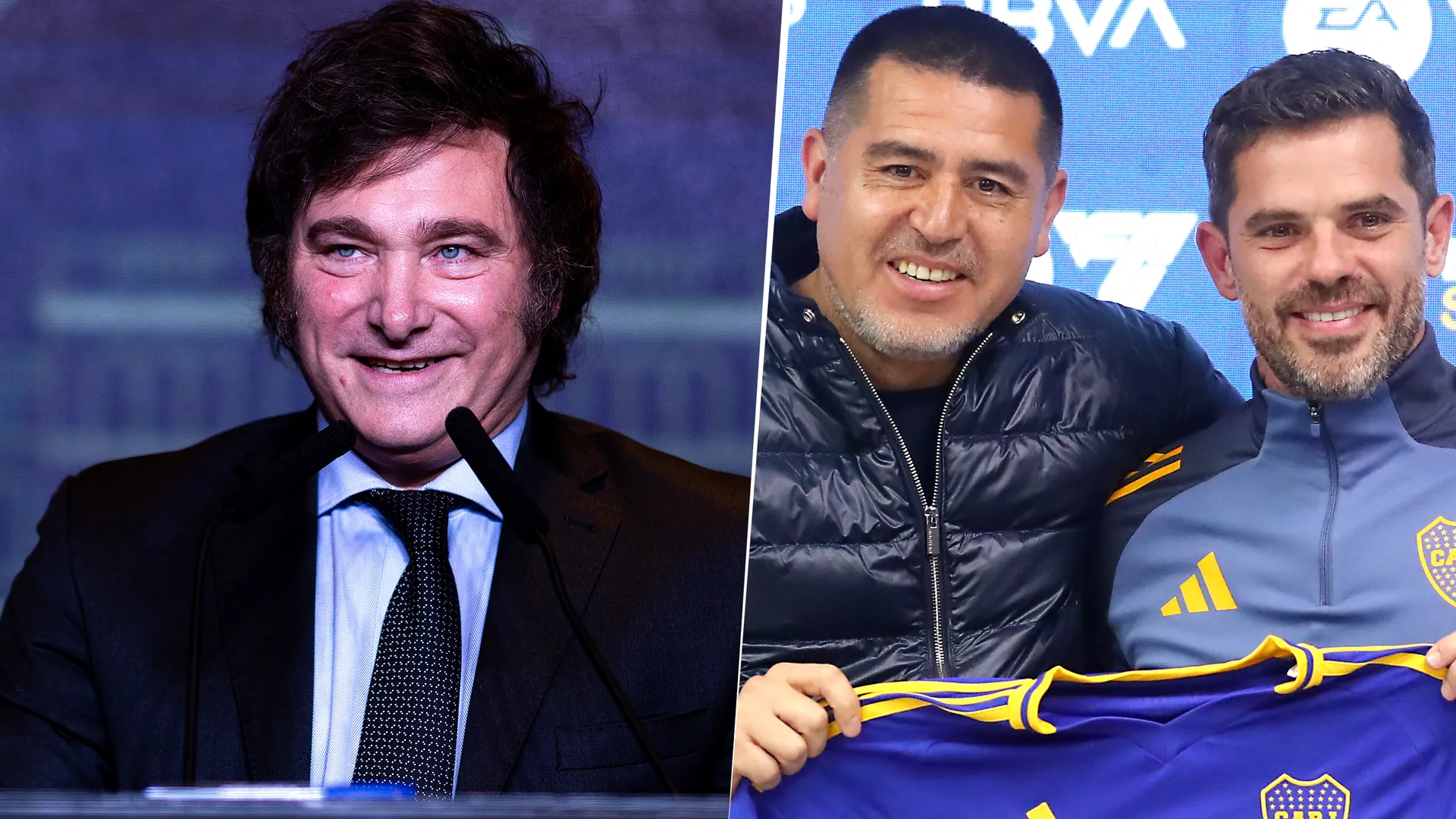 Javier Milei, Juan Román Riquelme y Fernando Gago