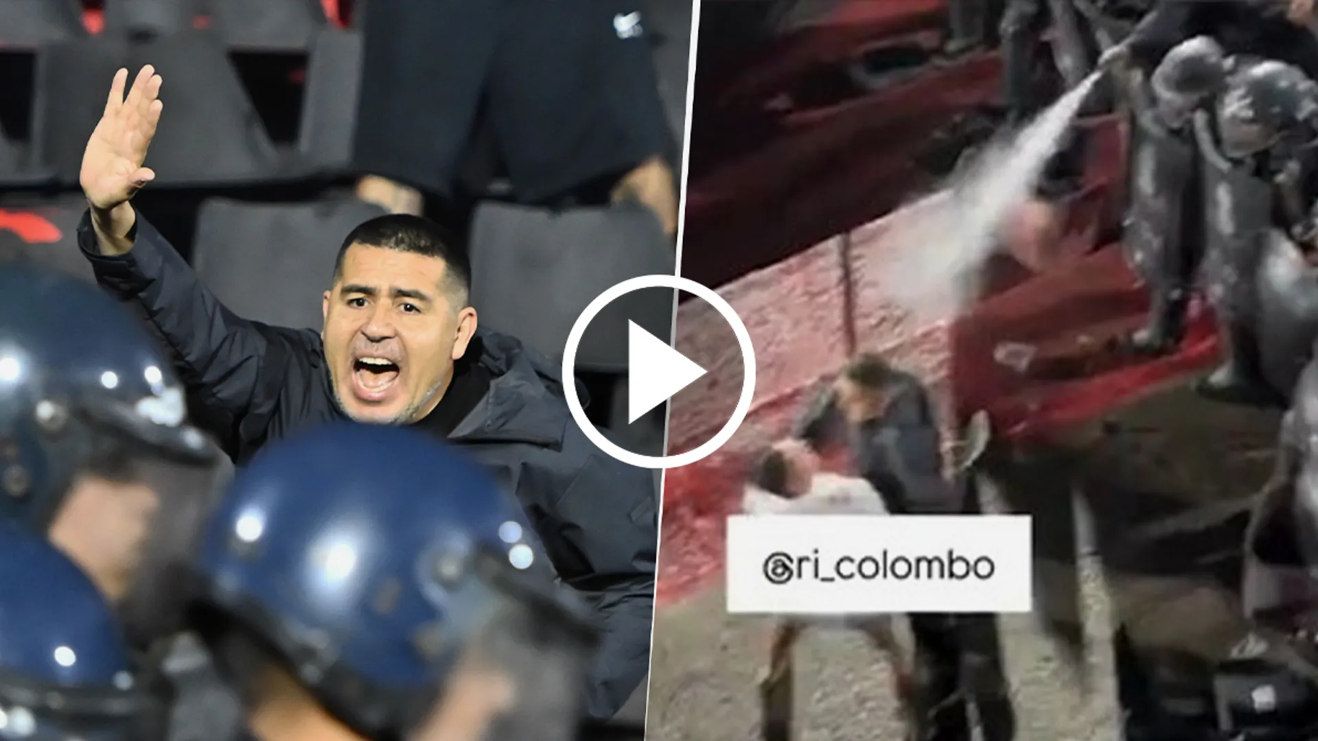 Juan Román Riquelme frenando a los hinchas de Boca en medio del gas pimienta