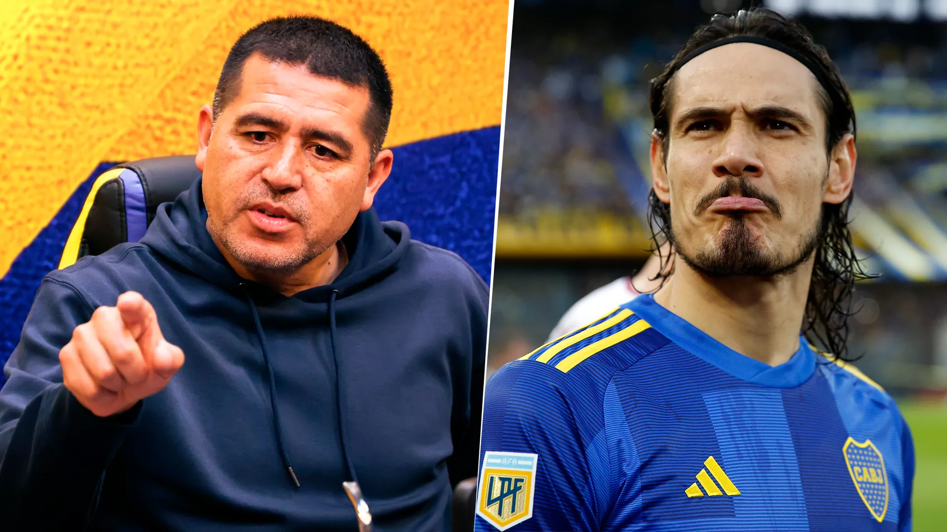 Juan Román Riquelme y Edinson Cavani en Boca