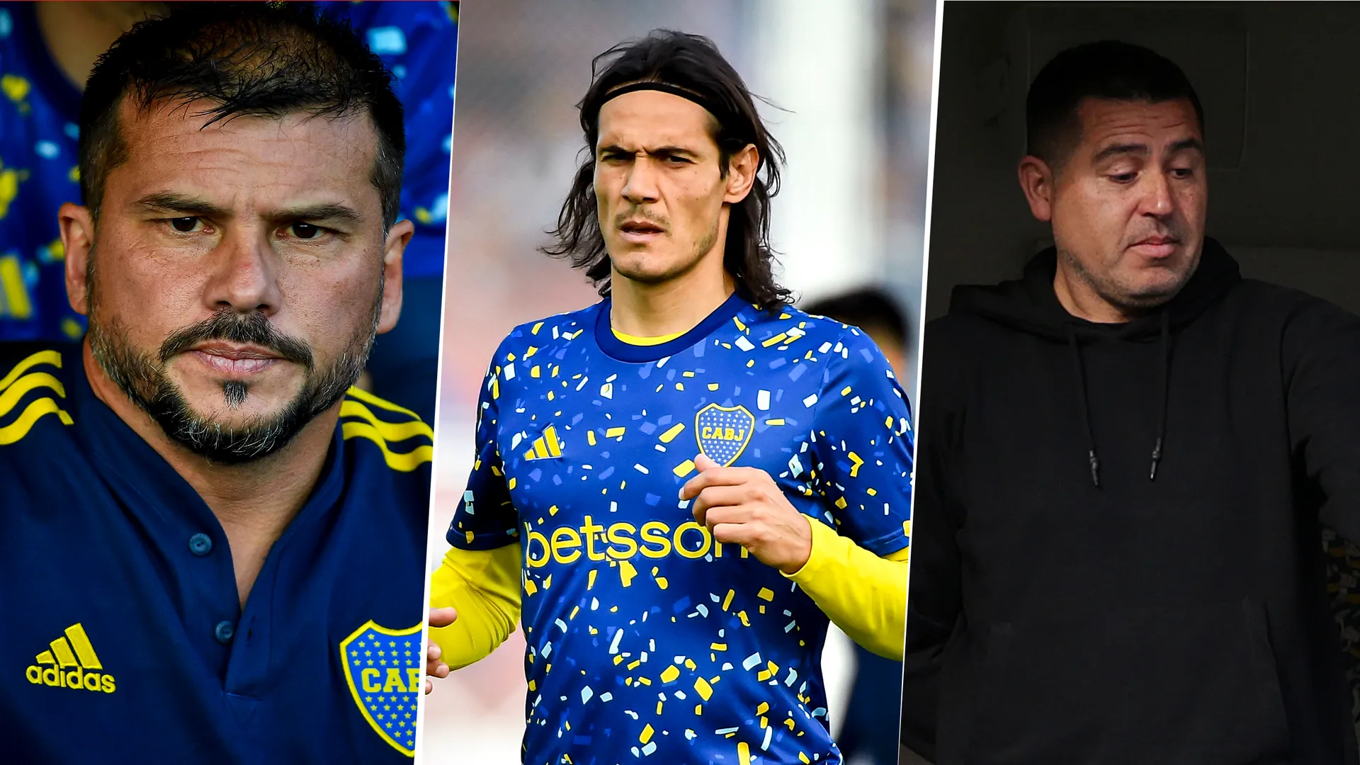 Mariano Herrón, Edinson Cavani y Juan Román Riquelme