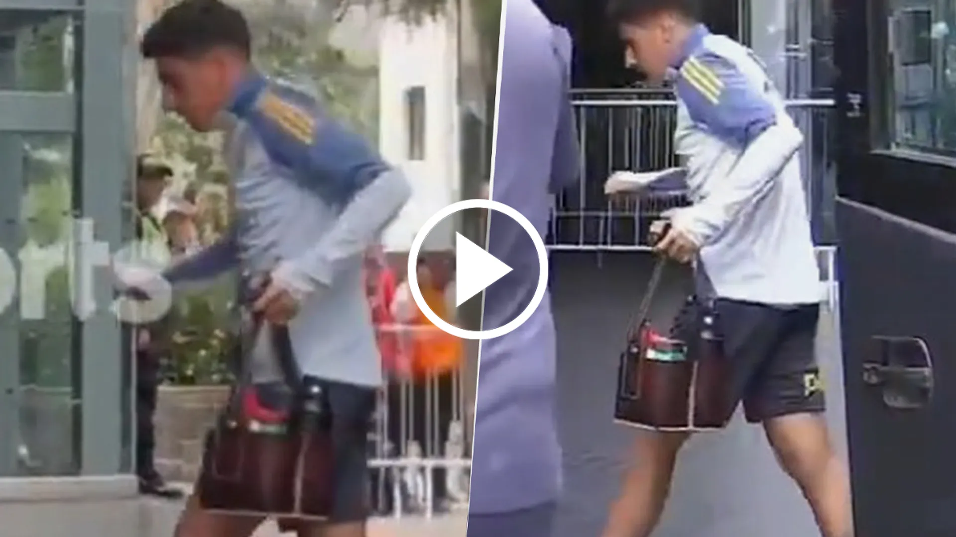 Merentiel bajó rengueando del micro tras el entrenamiento de Boca
