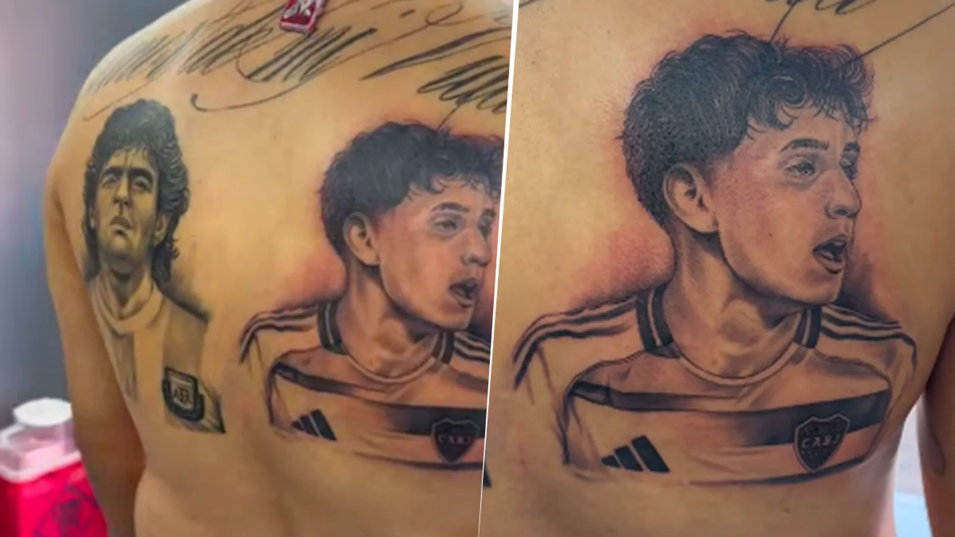 Un mexicano se tatuó a Maradona y Aranda en su espalda.