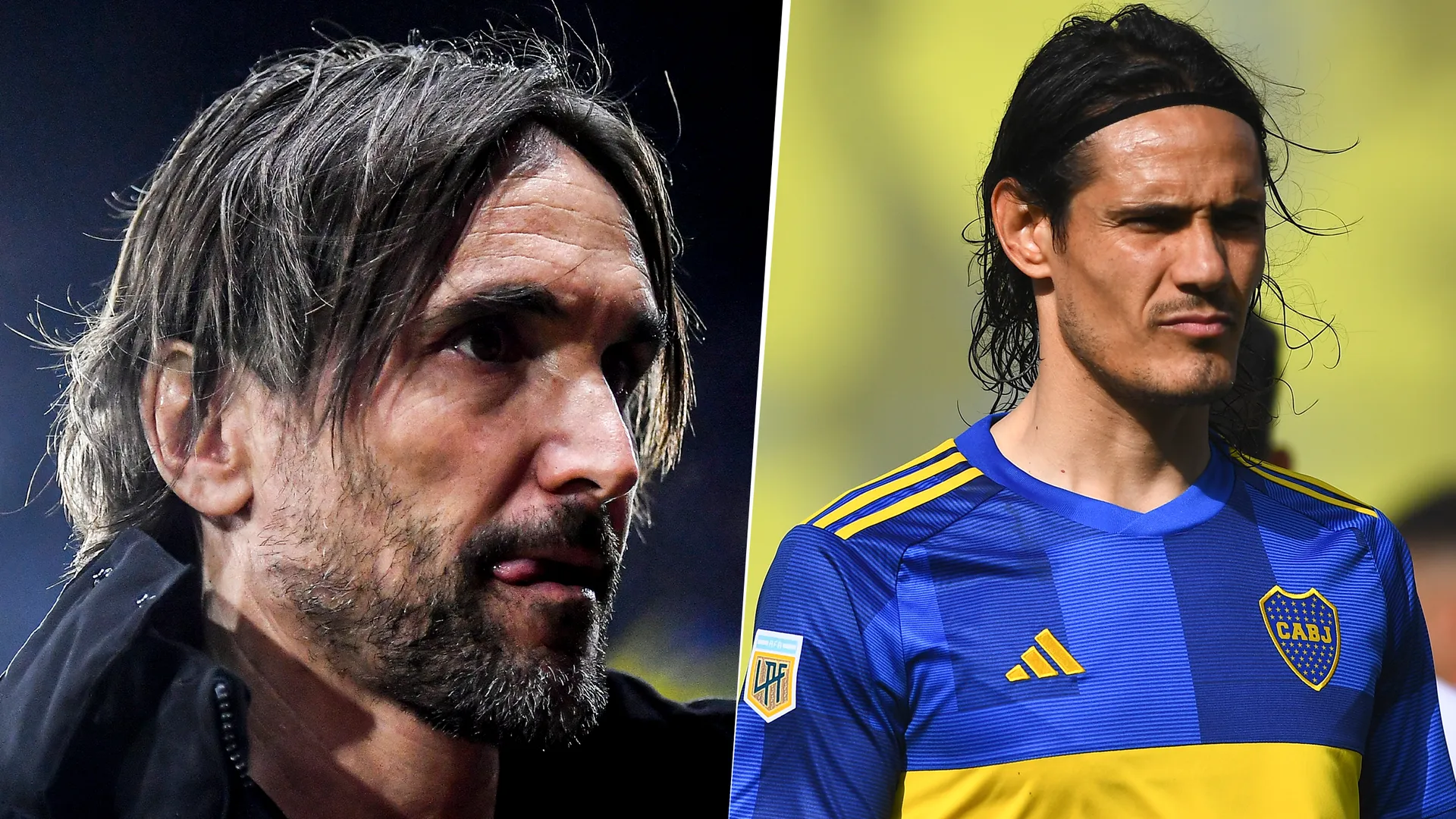Diego Martínez y Edinson Cavani en Boca