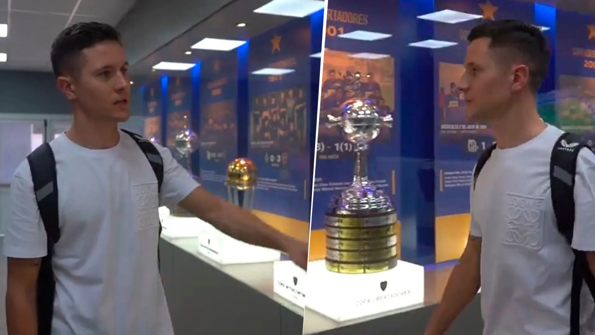 Ander Herrera pasó por la vitrina de Boca y se frenó ante un trofeo: "Este es mi primer recuerdo"