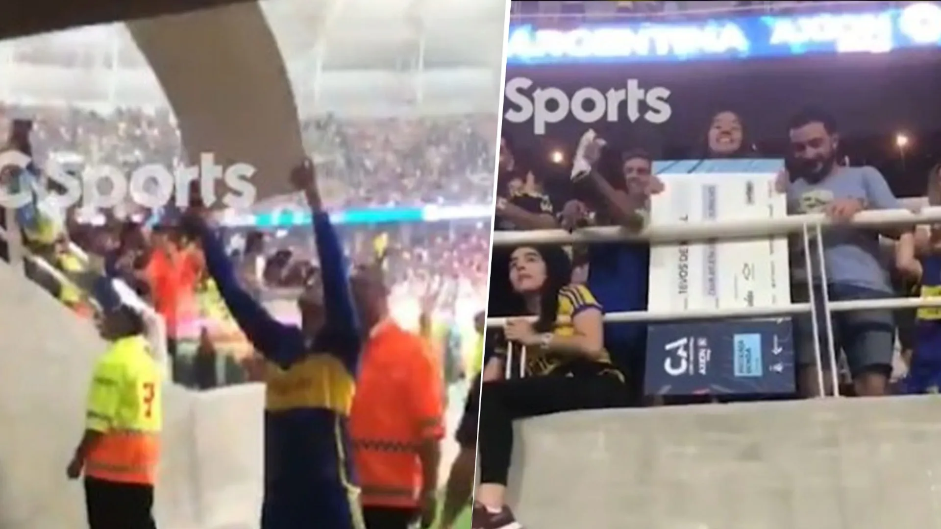 Marcos Rojo regalandole el cheque de Copa Argentina a una hincha de Boca