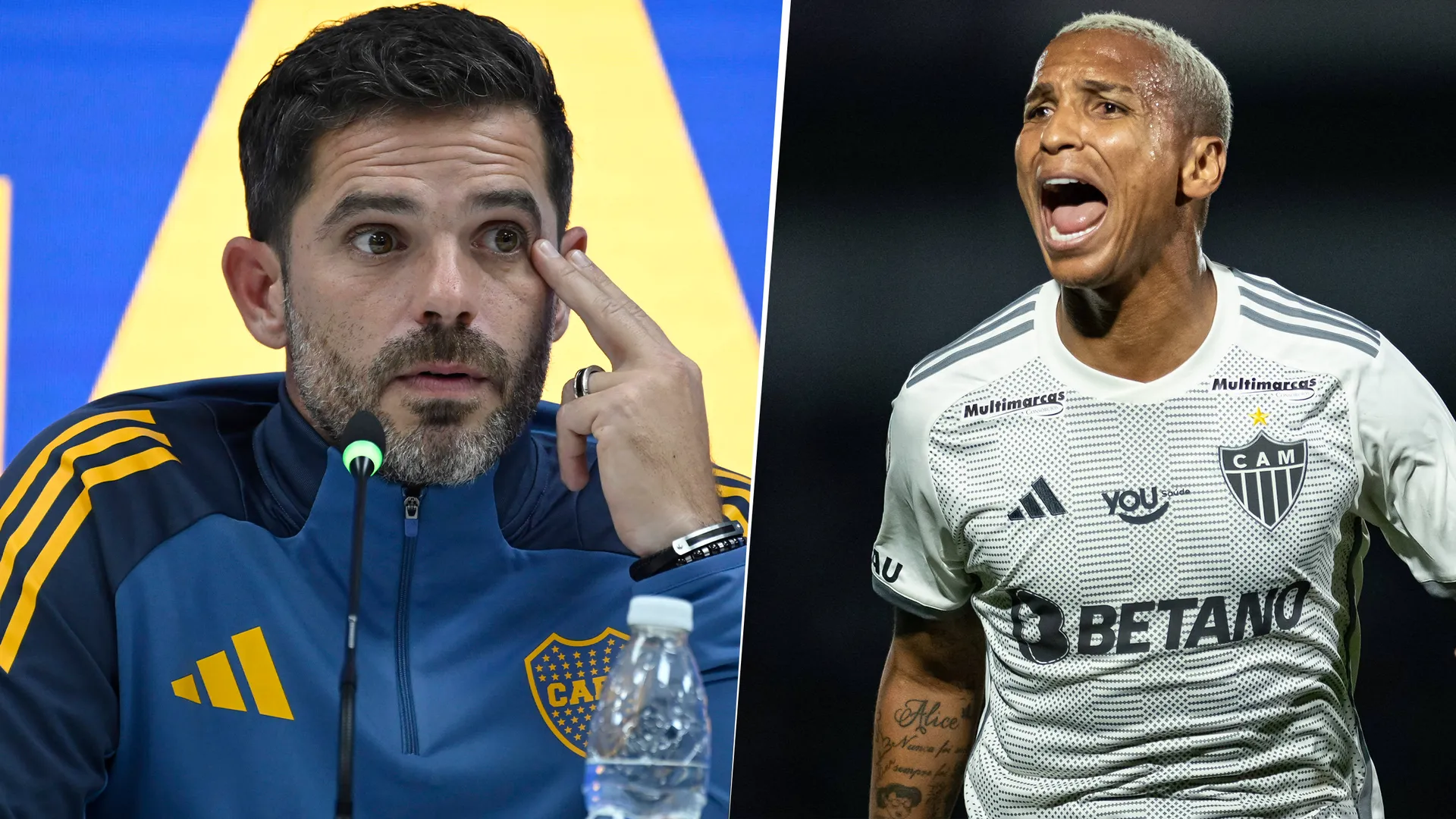 Fernando Gago y Deyverson, jugador de Atlético Mineiro