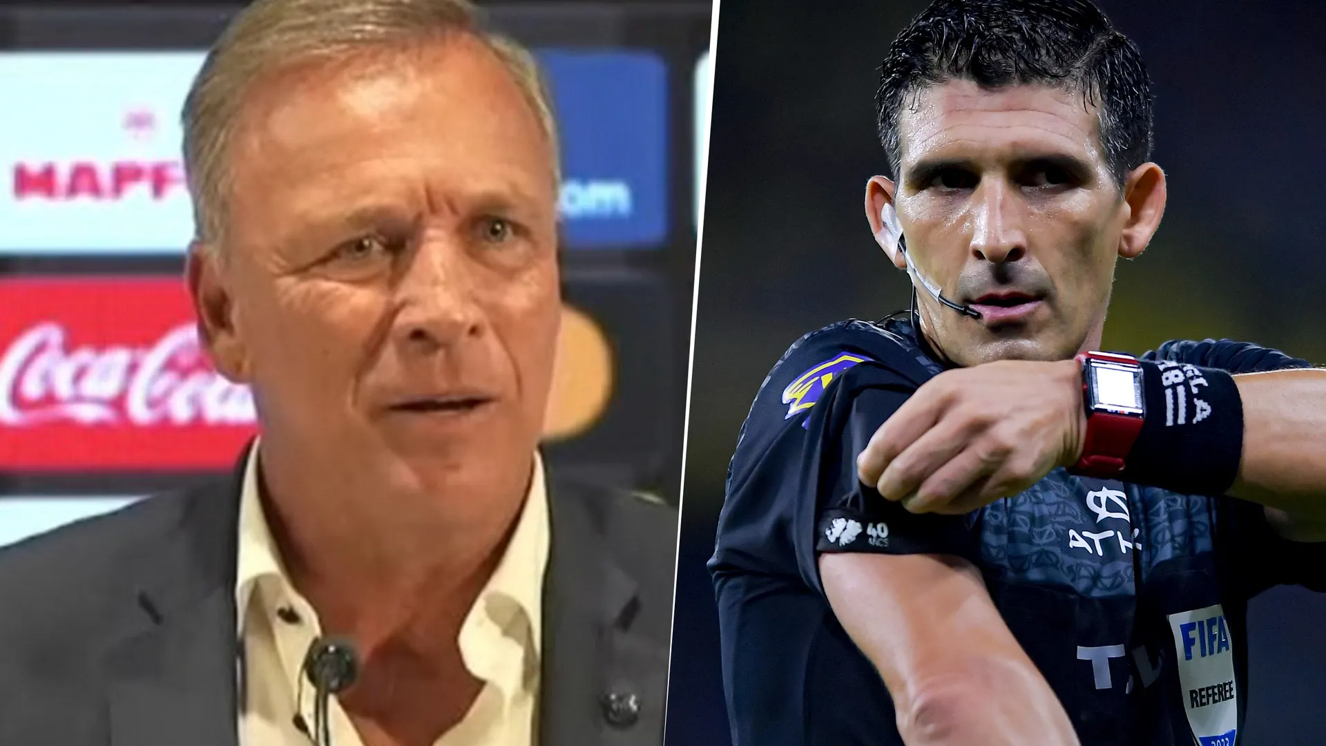 Andrés Fassi, presidente de Talleres, y Andrés Merlos (árbitro del partido)