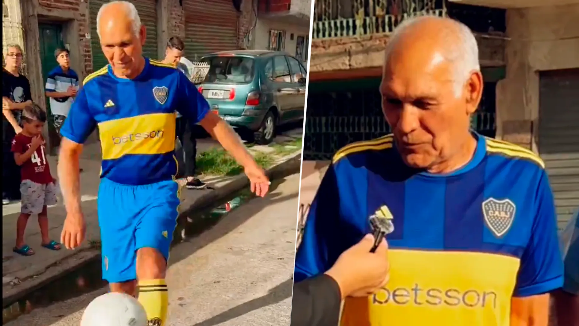 Con 70 años: un hincha de Boca aprendió a hacer jueguitos durante tres cuadras para homenajear a Maradona