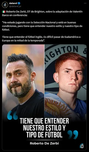 Roberto De Zerbi habló de Valentín Barco. (Captura)