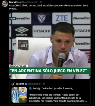 Los hinchas de Boca se acordaron de Mauro Zárate por Rodrigo De Paul.
