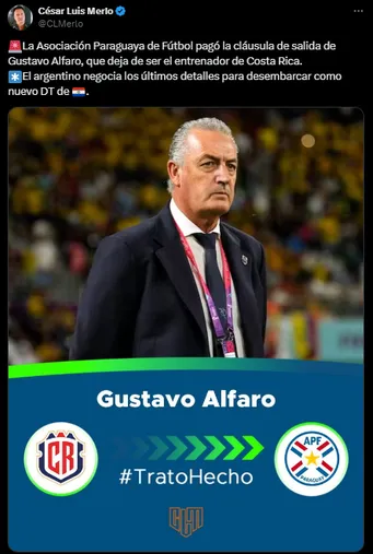 Alfaro dirigirá a Paraguay. (Captura)