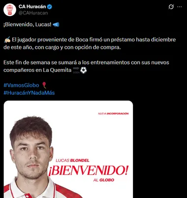 Blondel, en Huracán. (Captura)