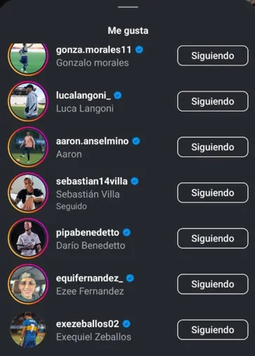 Los "likes" del Mundo Boca al posteo de Medina. 