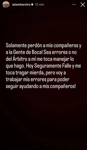 Bareiro se disculpó con todo Boca. (Captura)
