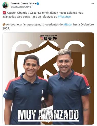 Obando y Salomón serán jugadores de Platense. (Captura)