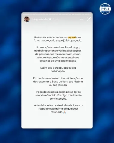 El pedido de disculpas de Thiago Mendes.