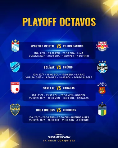 Los días y horarios de los 16vos de la Copa Sudamericana. (CONMEBOL Oficial)