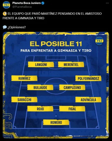 El once que paró Martínez. (Captura)