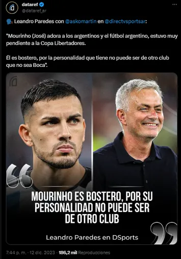 La frase de Paredes sobre Mourinho.