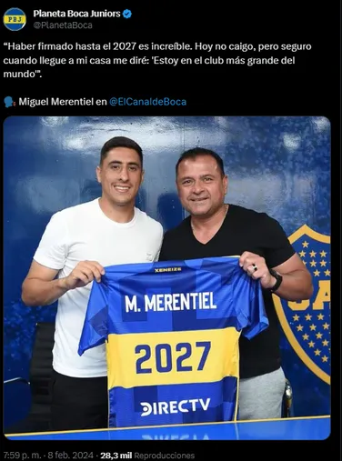 Merentiel renovó hasta 2027 con Boca.
