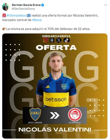El Olympiakos quiere a Valentini. (Captura)