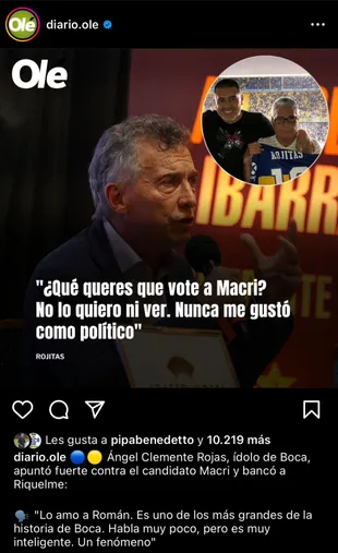 El like de Darío Benedetto. (Captura)